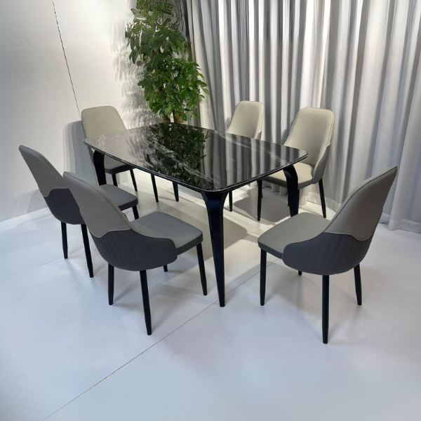 ชุดโต๊ะอาหาร 6 ที่นั่ง WISDOM DESIGN FURNITURE รุ่น JACINE 160 ซม. สีดำ